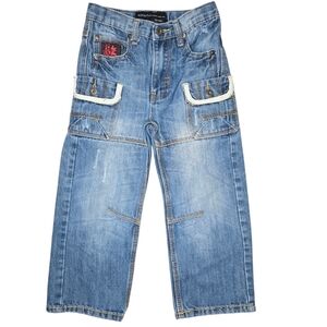Rocawear Boys Youth Size 5 Y2k Medium Wash Cargo Denim Jeans Adjustable Waist